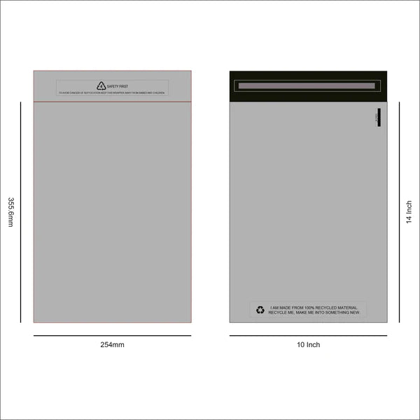 Sac de courrier recyclé gris 10x14 pouces/25,4x35,6 cm
