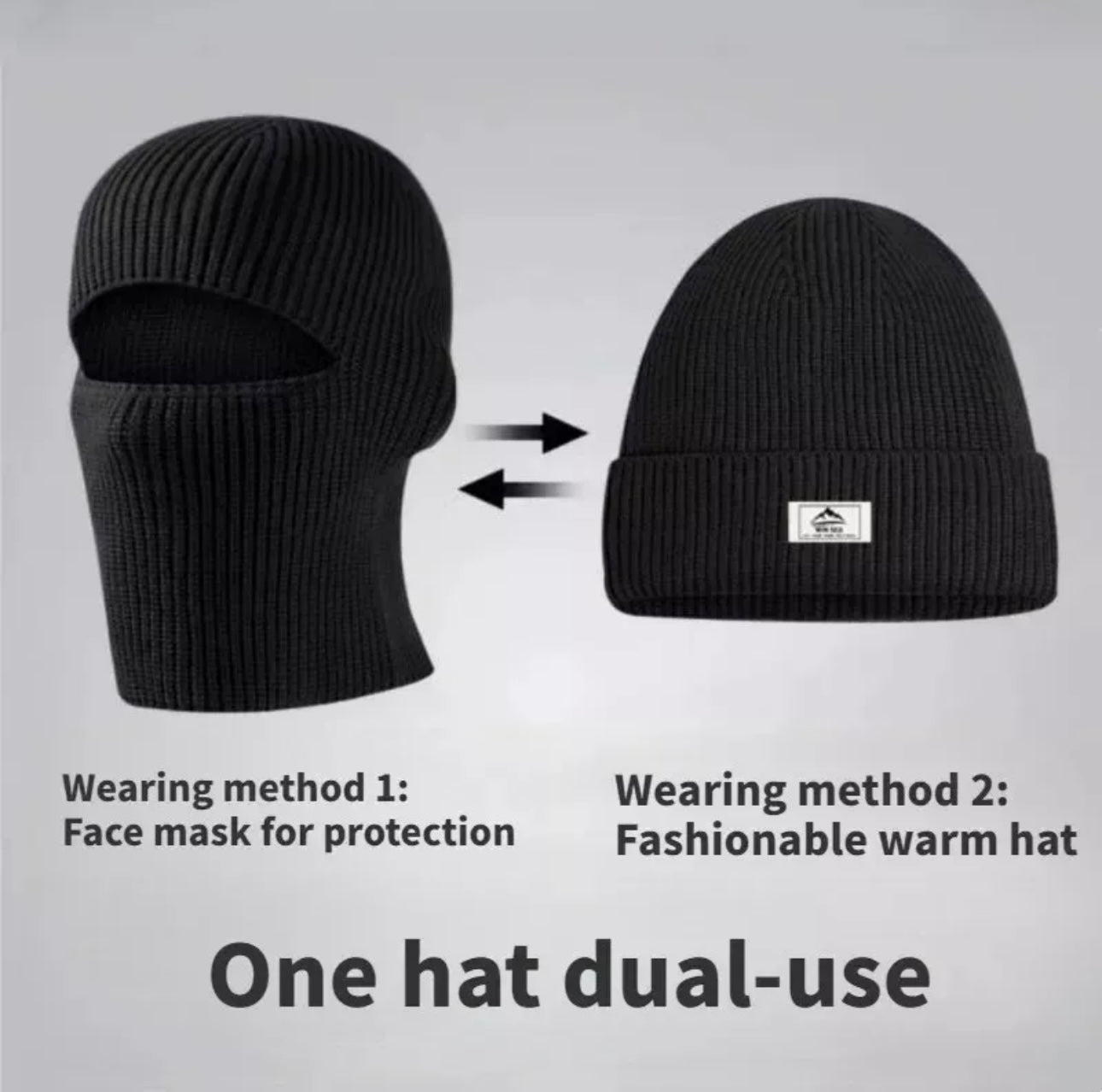 2 in 1 Unisex Beanie Hat Balaclava Mask Ski Windproof Winter Accessory
