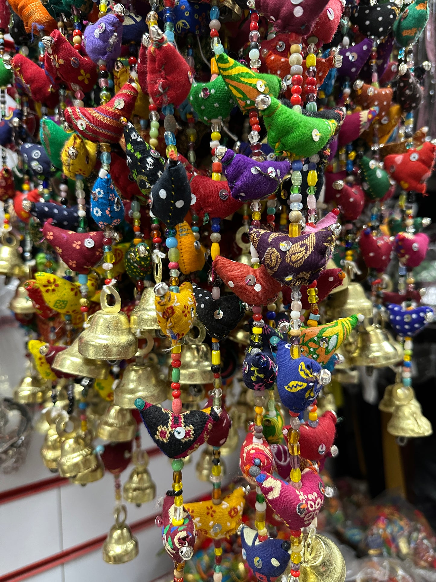 Good Luck Birds Wall / Door Hangings String Decoration Tradition Indian Boho Hippy colourful bells