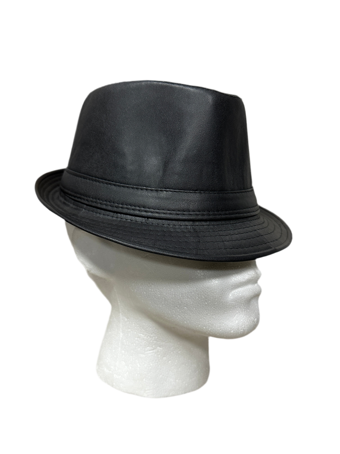 Unisex Black Leather Style Trilby Fedora Hat