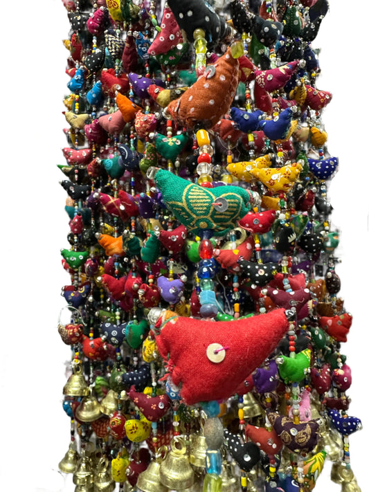 Good Luck Birds Wall / Door Hangings String Decoration Tradition Indian Boho Hippy colourful bells