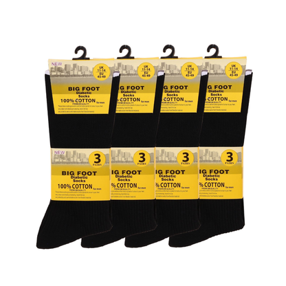 Men Diabetic Ribbed Socks Cotton Rich Wide Non Elastic Loose Top Big Foot UK 11-14 - 12 Pairs