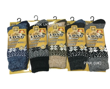 Mens Unisex Snow Flake Merino Lambs Wool Socks 2.4Tog Winter Boot Thick