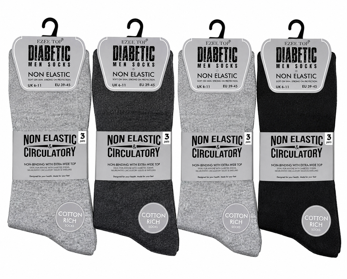 Mens Diabetic Grey Shades Suit Socks Mens Socks Non Elastic Cotton Rich