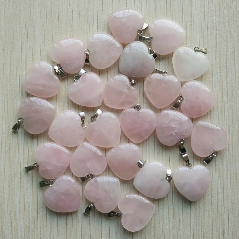 Wholesale 50pcs Assorted heart natural stone charms pendants for jewelry making Good Quality 20mm free shipping