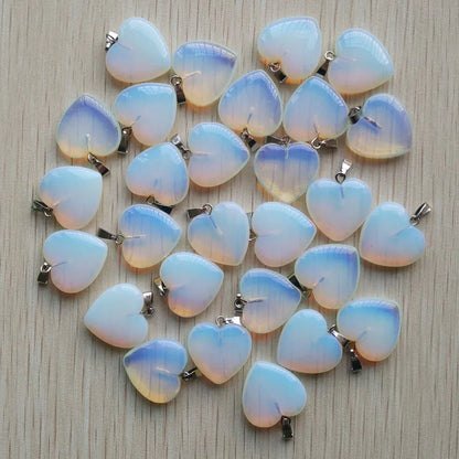 Wholesale 50pcs Assorted heart natural stone charms pendants for jewelry making Good Quality 20mm free shipping