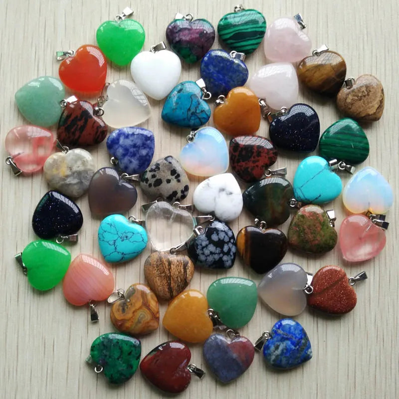 Wholesale 50pcs Assorted heart natural stone charms pendants for jewelry making Good Quality 20mm free shipping