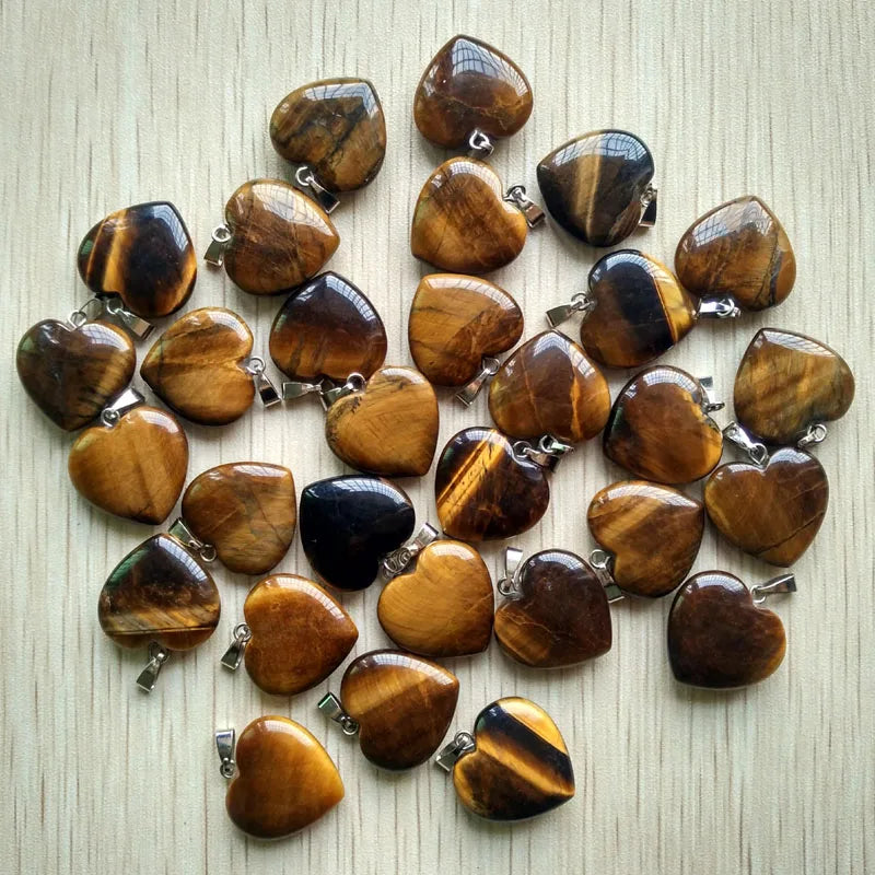 Wholesale 50pcs Assorted heart natural stone charms pendants for jewelry making Good Quality 20mm free shipping