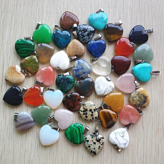 Wholesale 50pcs Assorted heart natural stone charms pendants for jewelry making Good Quality 20mm free shipping