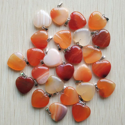 Wholesale 50pcs Assorted heart natural stone charms pendants for jewelry making Good Quality 20mm free shipping