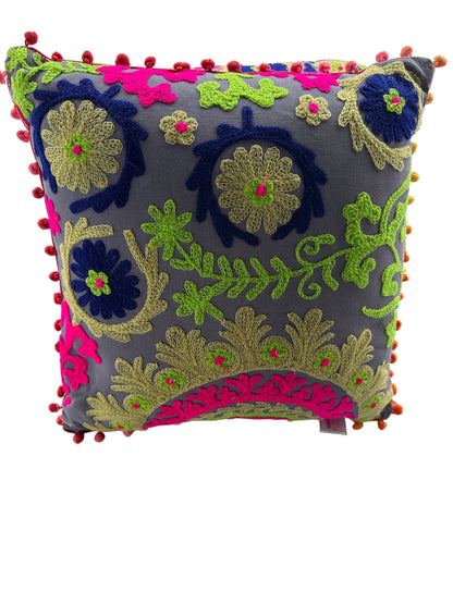 Indian Cushion Covers Suzani Embroidered Boho Case Takiya 40x40 CM 16"x16" Square Kashmiri Takiya Home Décor - Cover Only