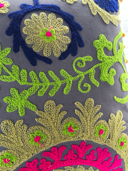 Indian Cushion Covers Suzani Embroidered Boho Case Takiya 40x40 CM 16"x16" Square Kashmiri Takiya Home Décor - Cover Only