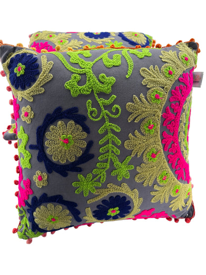Indian Cushion Covers Suzani Embroidered Boho Case Takiya 40x40 CM 16"x16" Square Kashmiri Takiya Home Décor - Cover Only