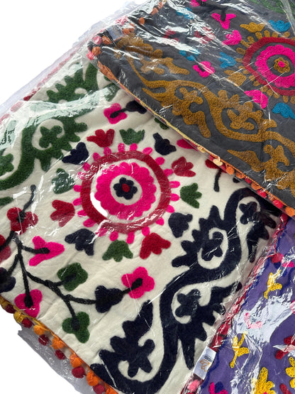 Indian Cushion Covers Suzani Embroidered Boho Case Takiya 40x40 CM 16"x16" Square Kashmiri Takiya Home Décor - Cover Only