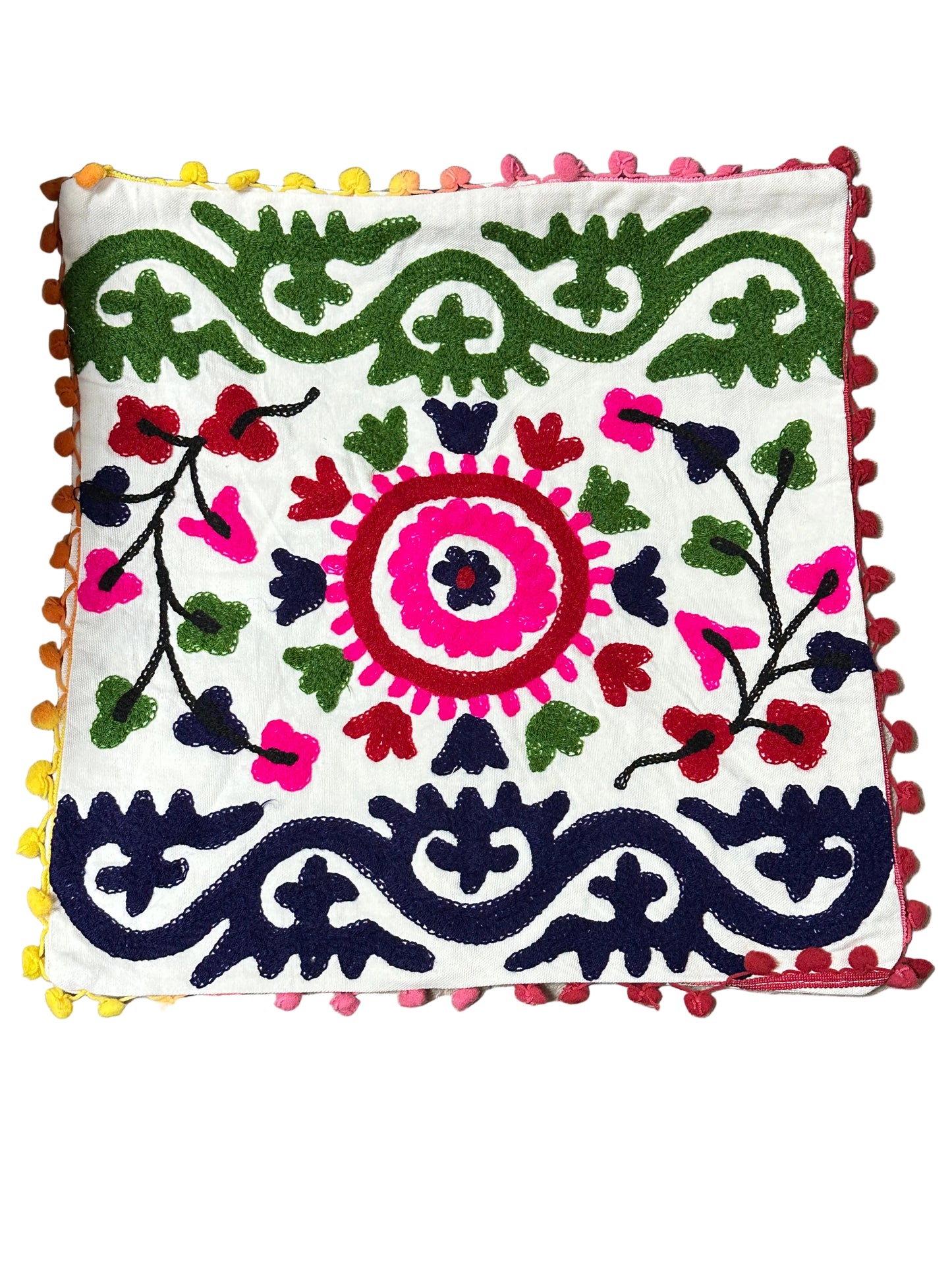 Indian Cushion Covers Suzani Embroidered Boho Case Takiya 40x40 CM 16"x16" Square Kashmiri Takiya Home Décor - Cover Only