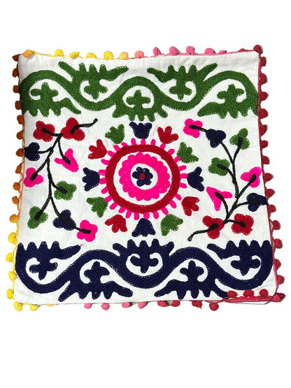 Indian Cushion Covers Suzani Embroidered Boho Case Takiya 40x40 CM 16"x16" Square Kashmiri Takiya Home Décor - Cover Only