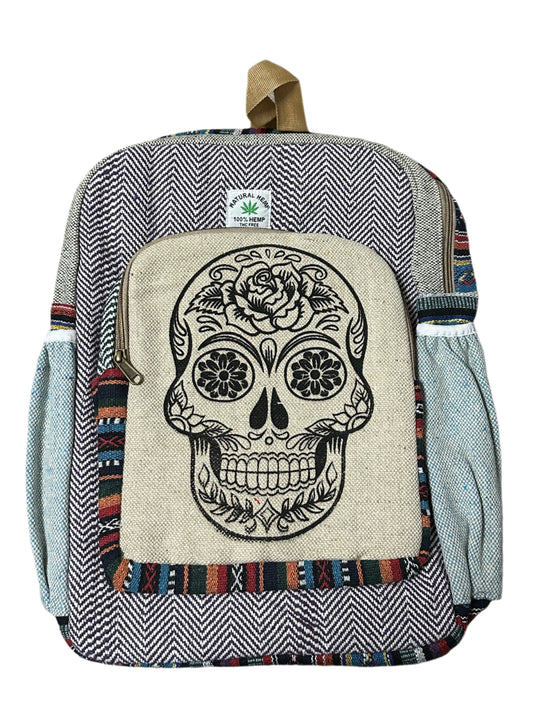 Skull Design Hemp Backpack Bag