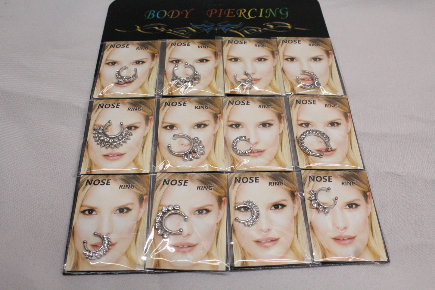 Full Retail Card of Fake Nose Ring / Piercing 12 pcs - LOT JP0921