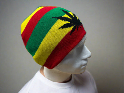 Weed Leaf Beanie Rasta Adultes Hommes Dames Laine Ski Chapeau D'hiver