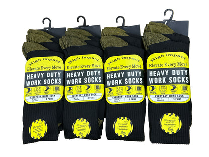 Set of heavy-duty work socks with labels on a white background