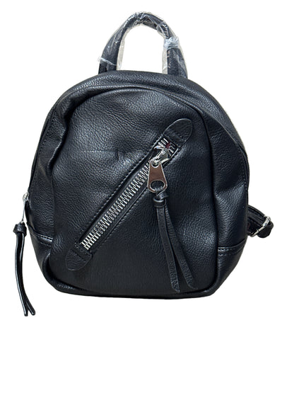 Black leather backpack on a white background