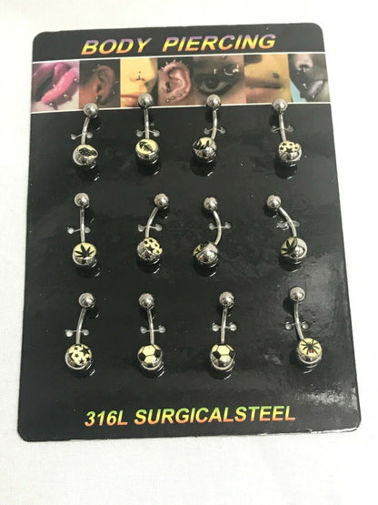 Wholesale Lot of 12 x Belly Bars Navel Piercing Body Jewellery In Retail Pack