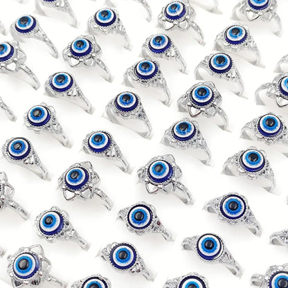 10/20/30pcs/Lot Devil's Turkish Eye Rings for Women and Girl Lucky Sea Blue Eyes Finger Ring Vintage Charm Jewelry Party Gift Wholesale