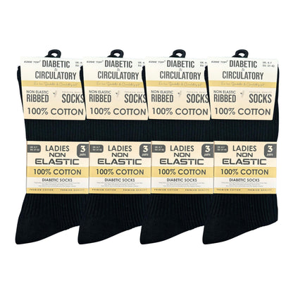 Womens Diabetic Circulatory Ribbed Socks 100% Cotton UK 4-7 EU 37-42
