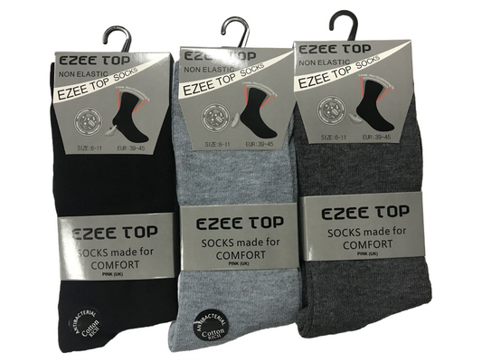 Mens Diabetic Greys Socks Non Elastic Cotton Rich Plain