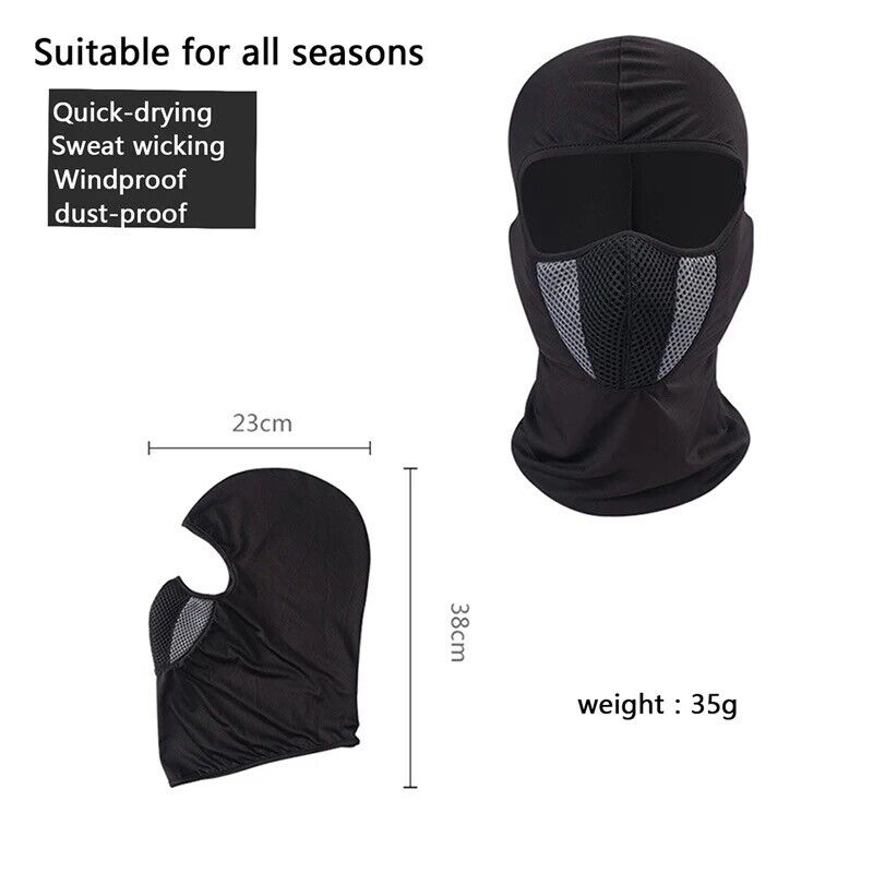 Cagoule d'extérieur noire en maille, masque complet, masque de sport, Ski, vélo, armée Ninja