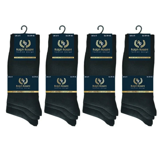 Mens Ralph Rossini Black Premium Quality Cotton socks UK 6-11 EU 39-45