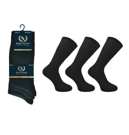 Chaussettes Ralph Rossini noires en coton de qualité supérieure pour homme UK 6-11 EU 39-45