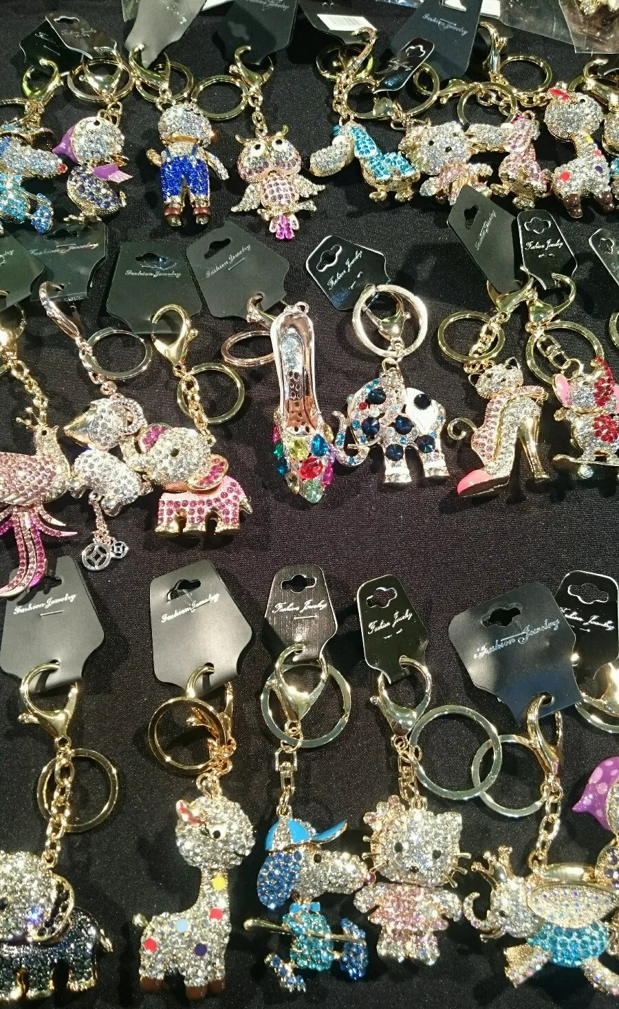 Wholesale lot of 100 Metal Gold Silver key rings crystal bling bag charm