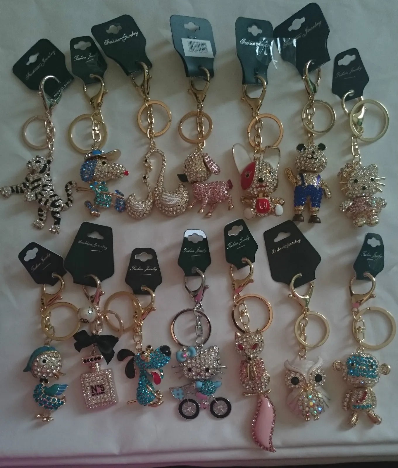 Wholesale lot of 100 Metal Gold Silver key rings crystal bling bag charm