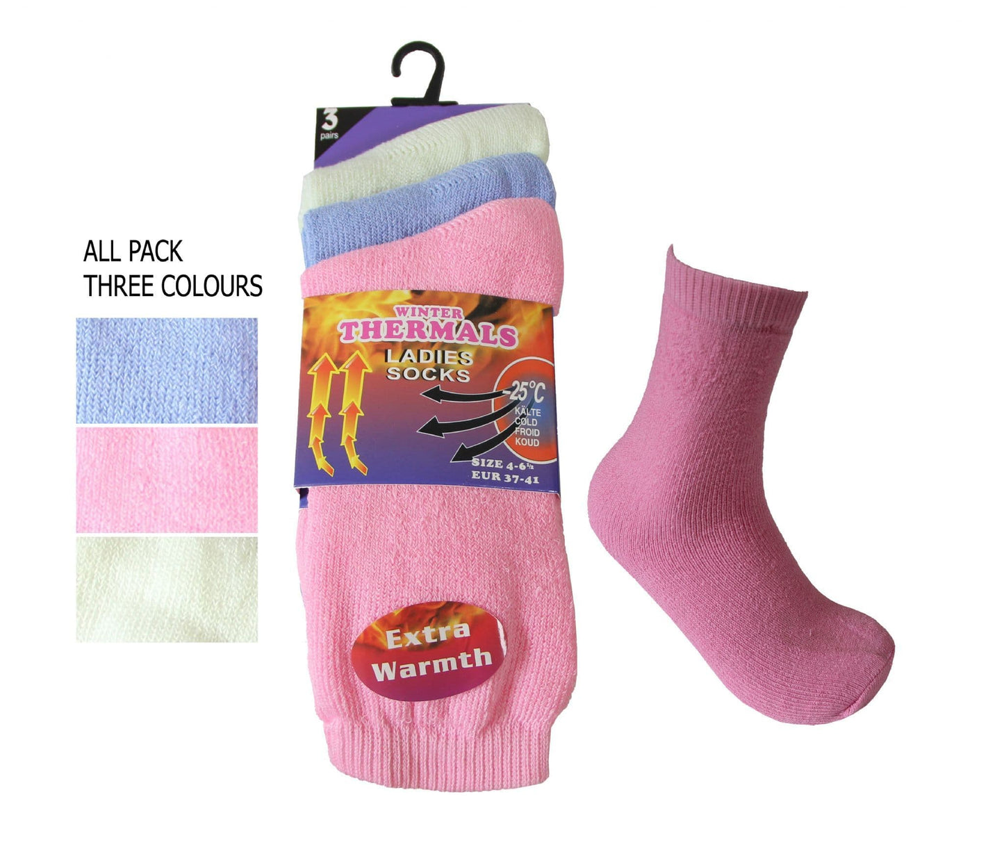 Ladies Thermal Socks Assorted Colour Pack