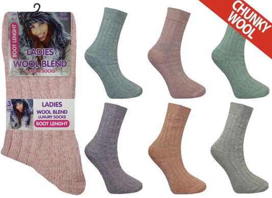 Ladies Thick Wool Blend Thermal Boot Socks