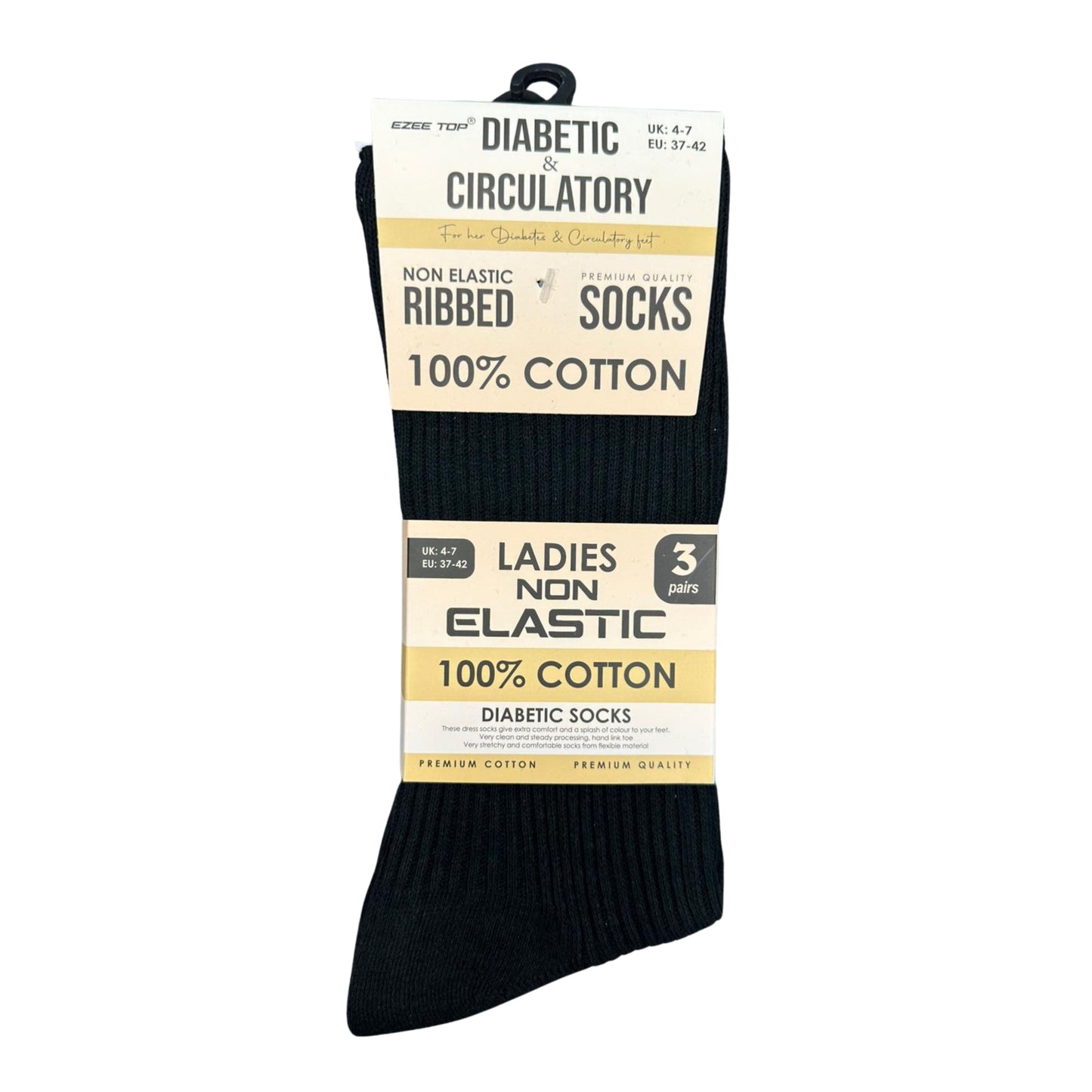 Womens Diabetic Circulatory Ribbed Socks 100% Cotton UK 4-7 EU 37-42