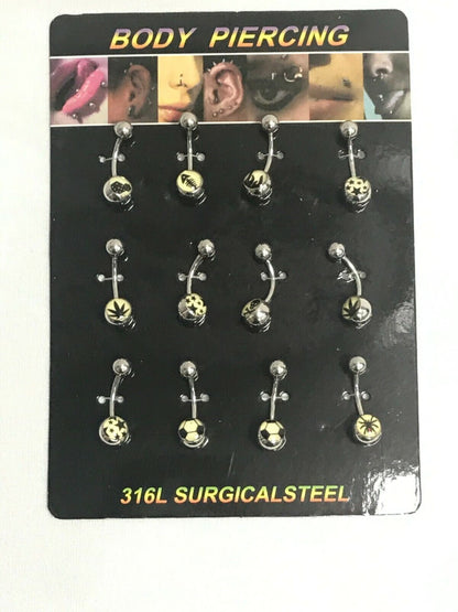 Wholesale Lot of 12 x Belly Bars Navel Piercing Body Jewellery In Retail Pack