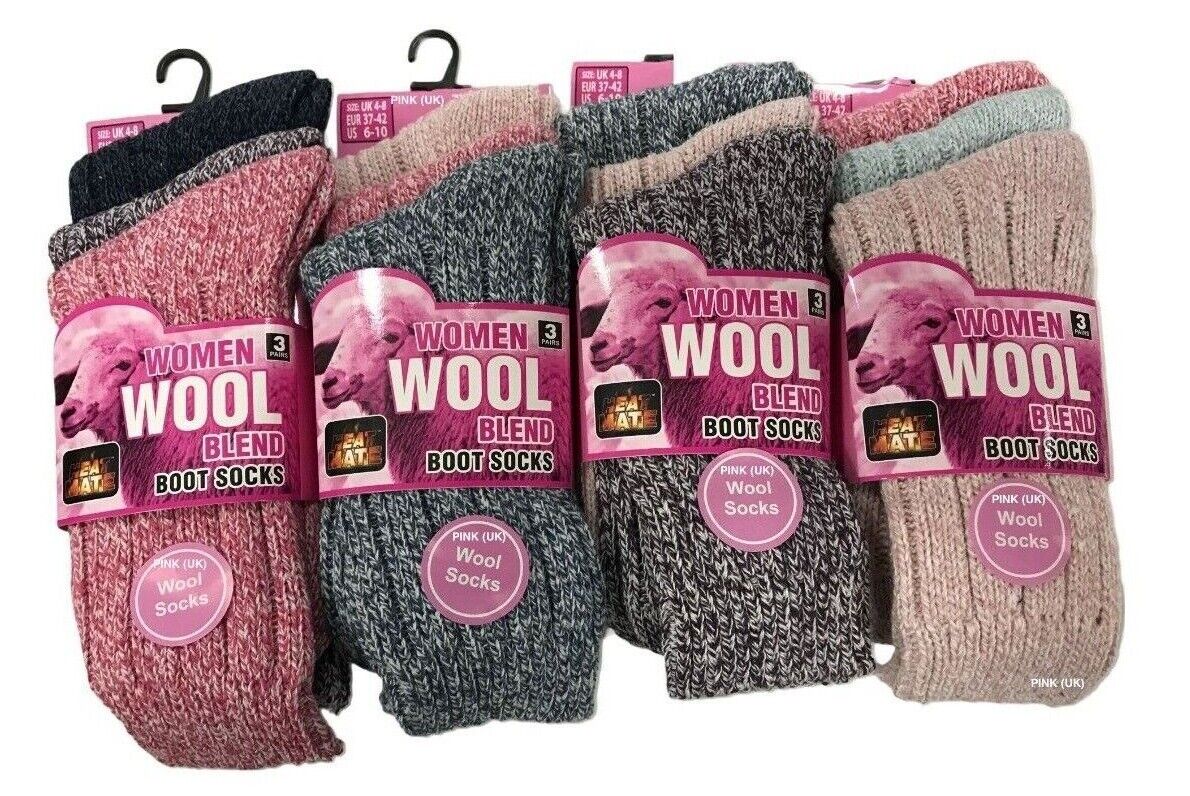 Ladies Thick Wool Blend Thermal Boot Socks Walking Hiking Winter