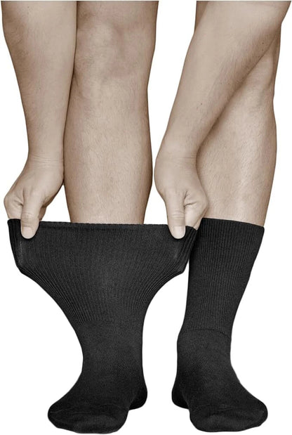 Men Diabetic Ribbed Socks Cotton Rich Wide Non Elastic Loose Top Big Foot UK 11-14 - 12 Pairs