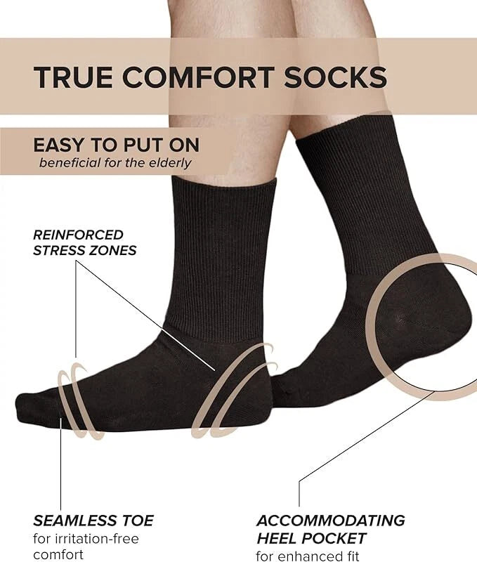 Men Diabetic Ribbed Socks Cotton Rich Wide Non Elastic Loose Top Big Foot UK 11-14 - 12 Pairs
