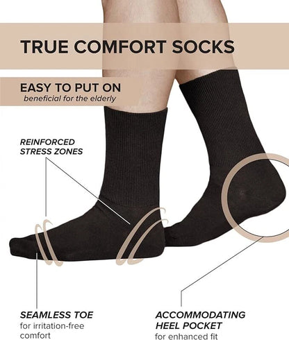 Men Diabetic Ribbed Socks Cotton Rich Wide Non Elastic Loose Top Big Foot UK 11-14 - 12 Pairs