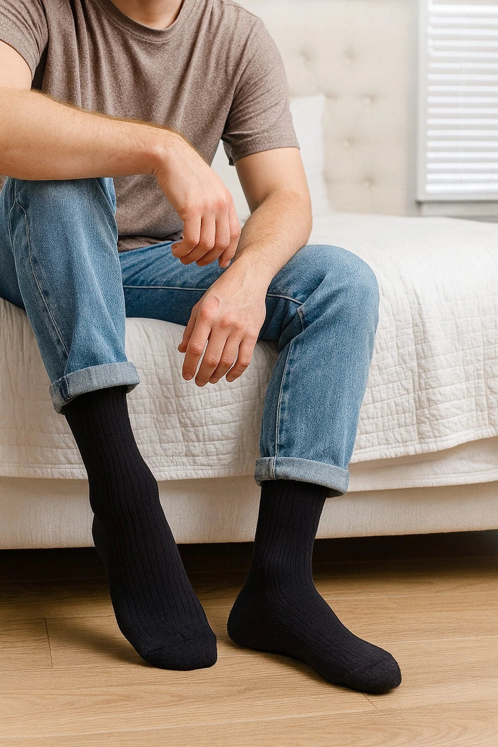 Men Diabetic Ribbed Socks Cotton Rich Wide Non Elastic Loose Top Big Foot UK 11-14 - 12 Pairs