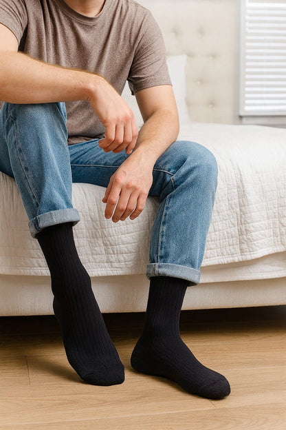 Men Diabetic Ribbed Socks Cotton Rich Wide Non Elastic Loose Top Big Foot UK 11-14 - 12 Pairs