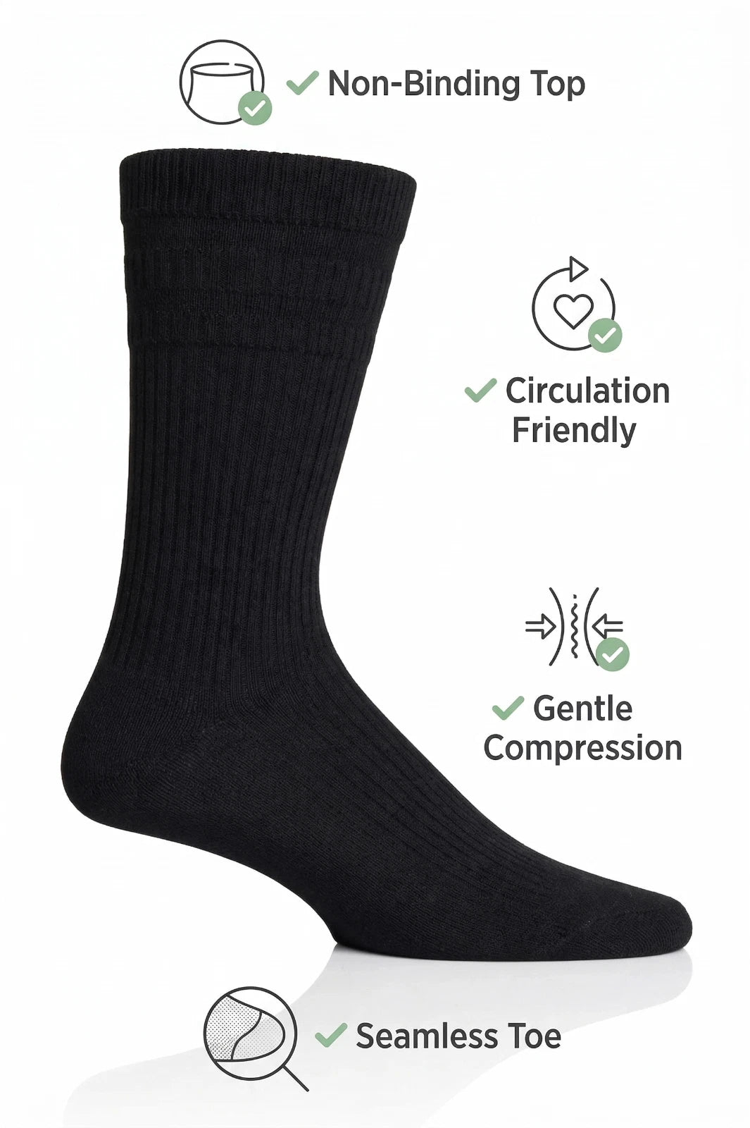 Men Diabetic Ribbed Socks Cotton Rich Wide Non Elastic Loose Top Big Foot UK 11-14 - 12 Pairs