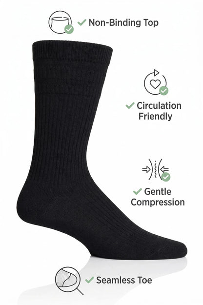 Men Diabetic Ribbed Socks Cotton Rich Wide Non Elastic Loose Top Big Foot UK 11-14 - 12 Pairs