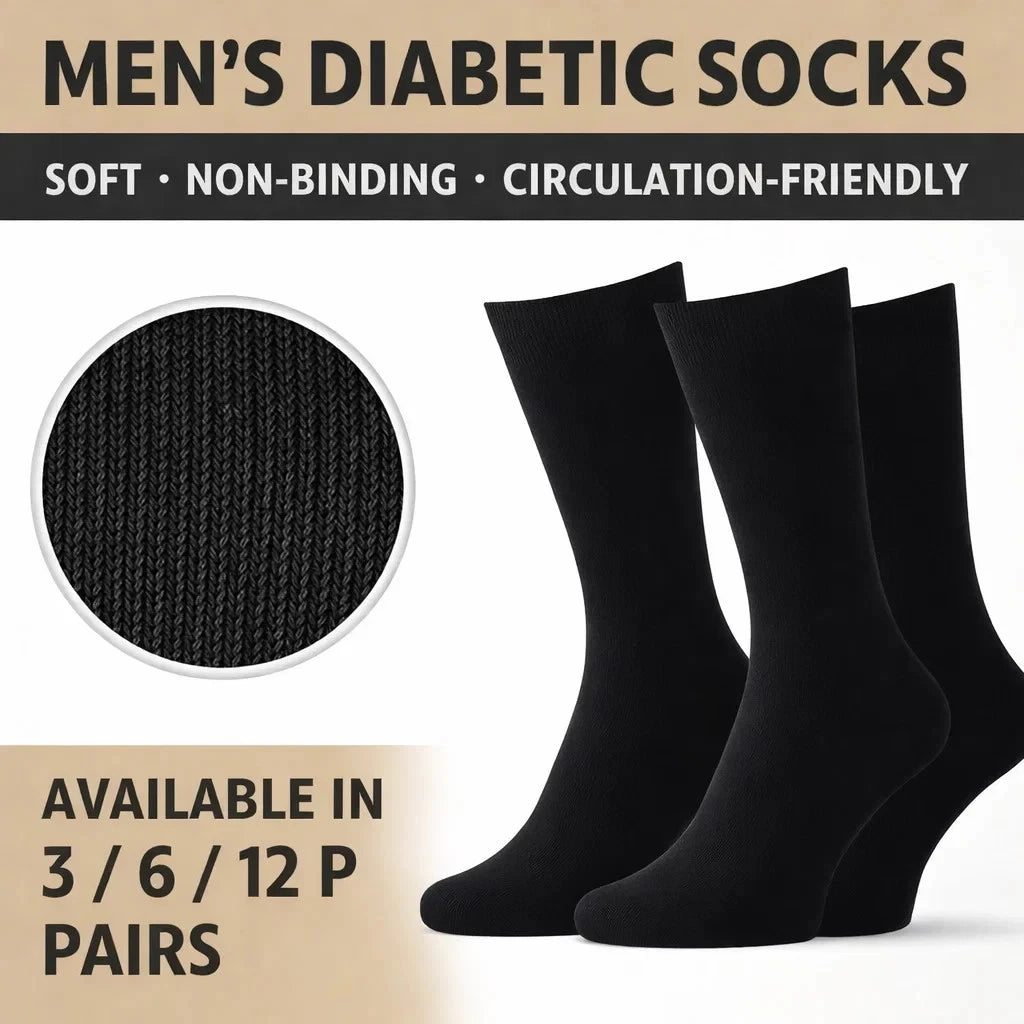 Men Diabetic Ribbed Socks Cotton Rich Wide Non Elastic Loose Top Big Foot UK 11-14 - 12 Pairs