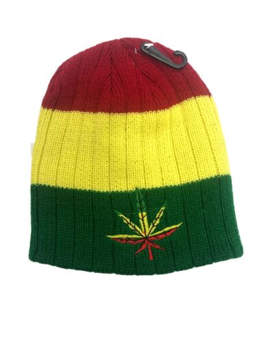 Weed Leaf Beanie Rasta Adults Mens Ladies Woolly Ski Winter Hat