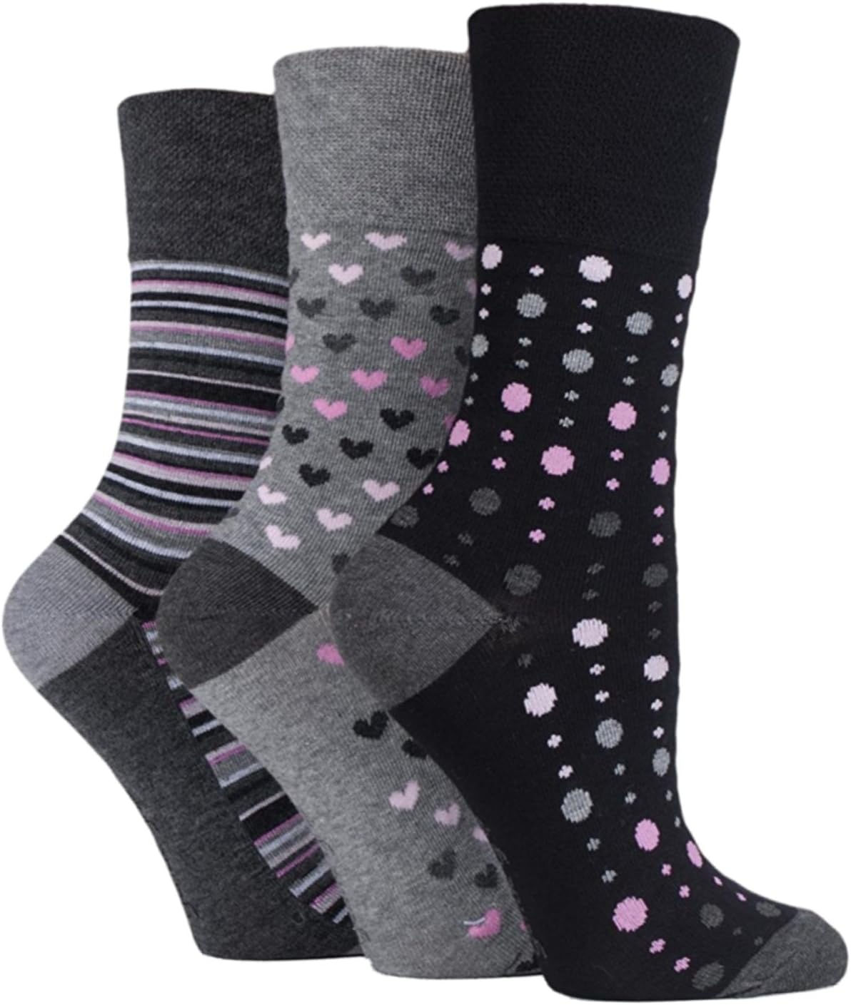 SockShop Gentle Grip Ladies Fun Feet Non-Binding Honeycomb Gentle Top Novelty Patterned Socks in a Multipack of 3 Assorted Colours Size 4-8