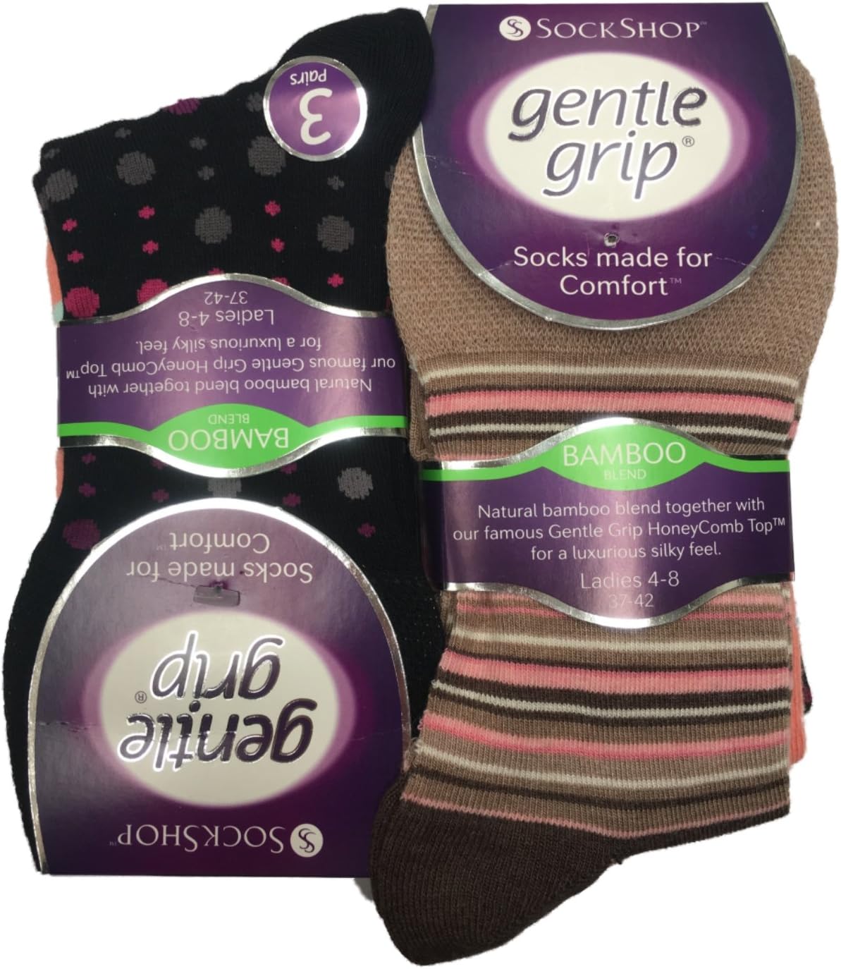 SockShop Gentle Grip Ladies Fun Feet Non-Binding Honeycomb Gentle Top Novelty Patterned Socks in a Multipack of 3 Assorted Colours Size 4-8